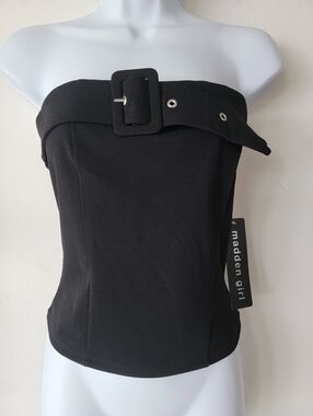 Madden Girl Strapless Belted Black Bustier Top Dize M
